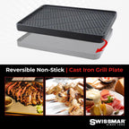 Swissmar Classic 8-Person Raclette Party Grill with Reversible Cast Iron Grill Plate/Crepe Top, Indoor Electric Raclette Grill & Griller - Red