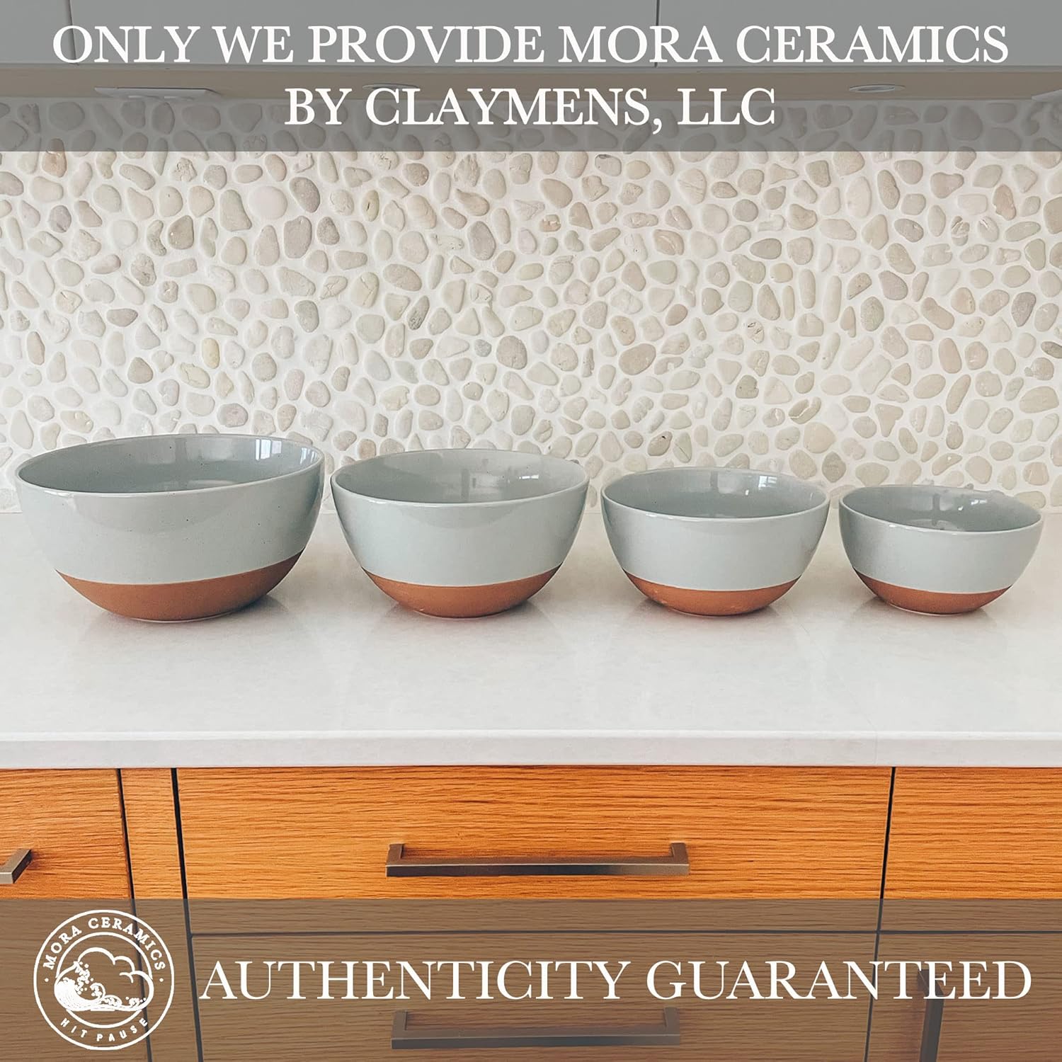 Mora Ceramic Large Mixing Bowls - Set of 2 Nesting Bowls for Cooking, Serving, Popcorn, Salad etc - Microwavable Kitchen Stoneware, Oven, Microwave and Dishwasher Safe - Extra Big 5.5 & 3.6 Qt - Grey