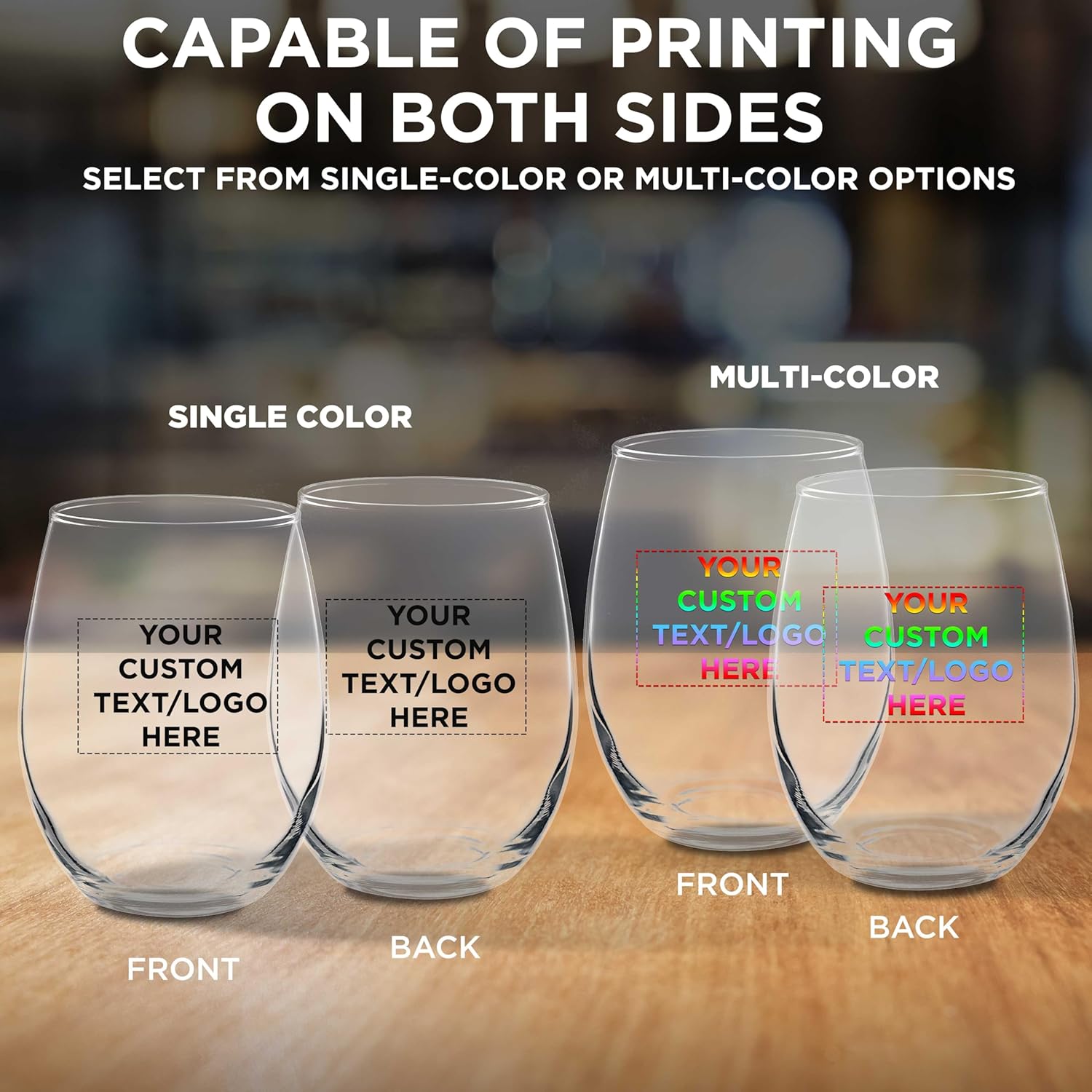 Custom Stemless Wine Glasses by ARC Perfection 15 oz. Set of 50, Personalized Bulk Pack - Restaurant Glassware, Perfect for Red Wine, White Wine, Cocktails - Clear