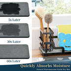 Consumest Sponge Holder for Kitchen Sink - Sink Caddy Organizer with Water Absorbing Stone Tray, Detachable Brush Holder, Stainless Steel Kitchen Counter Organizer Rack, Black