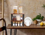 Marsui 4 Pcs Kitchen Organizer Accessories Set Cabinet Organizer Shelf and Bamboo Dish Drying Plate Rack Counter Shelves Storage Holder for Spice Rack, Dish, Pot Lid, Bowl, Cup(Deep Color)