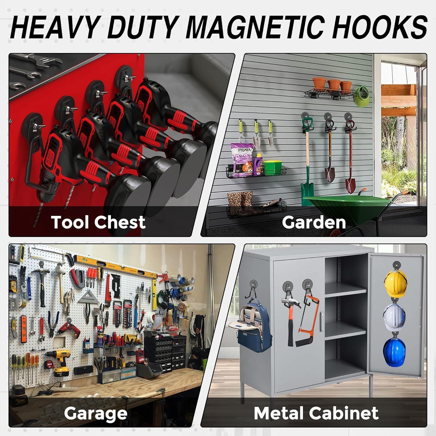 12 Pcs Magnetic Hooks Heavy Duty, Large Strong Magnetic Storage Hook for Hanging Garage Tool, 66mm Magnet Hooks with Anti-Slip Coating, Magnetic Holder for Power Drill/Metal Cabinet/Garden Tools