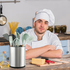 Utensil Holder,4-in-1 Large Kitchen Utensil Holder For Counter,Rotating Silverware Organizer Cooking Flatware Spoon Spatula Tool Cutlery Container Stainless Steel Caddy