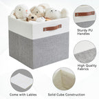 Collapsible Fabric Storage Cube Bins with 2 Reinforced PU Handles, Foldable Storage Organizer Baskets for Closet, Shelves, Living Room | 11"x11"x11", 4 Pack, Gray & White