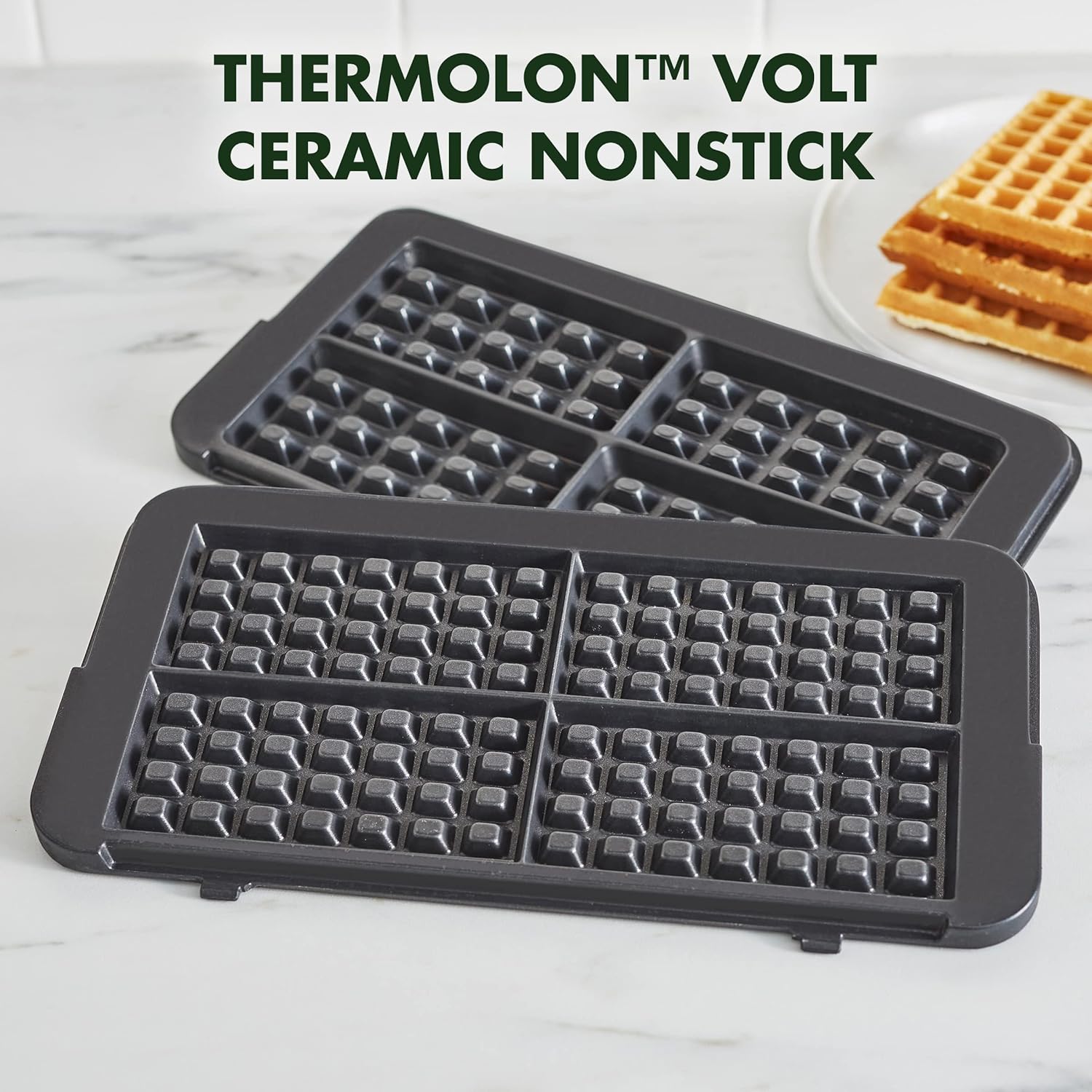 GreenPan Healthy Ceramic Nonstick Reversible Waffle Plates for 6-in-1 Contact Grill and Griddle, Dishwasher Safe, PFAS-Free