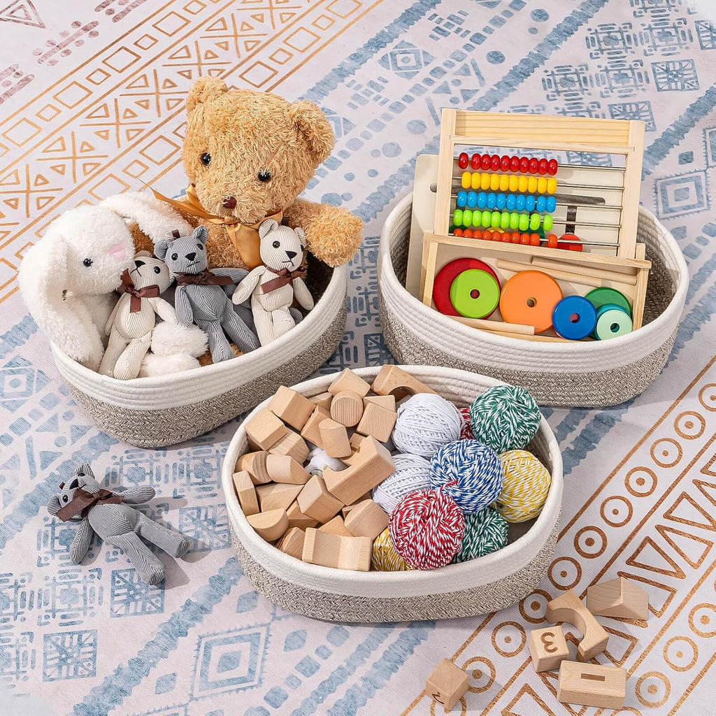 CubesLand Baskets for Shelves Storage,Cube Shelf Closet Storage Bins Set 3,Long-lasting &Skin-friendly Toy Basket Bin,Stylish Room Decor Basket,Woven Off White/Light Brown