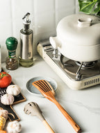 Ceramic Spoon Rest for Kitchen Counter, Kitchen Spoon Holder for Stove Top, Cooking Utensil Rest with Drip Tray for Ladles Tongs Spatula, Dishwasher Safe, Light Gray