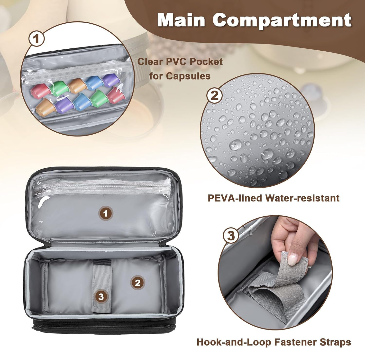 CURMIO Carrying Case Compatible with OutIn Nano Portable Electric Espresso Machine, Camping Coffee Maker Travel Bag with Pockets for Capsules and Accessories, Black