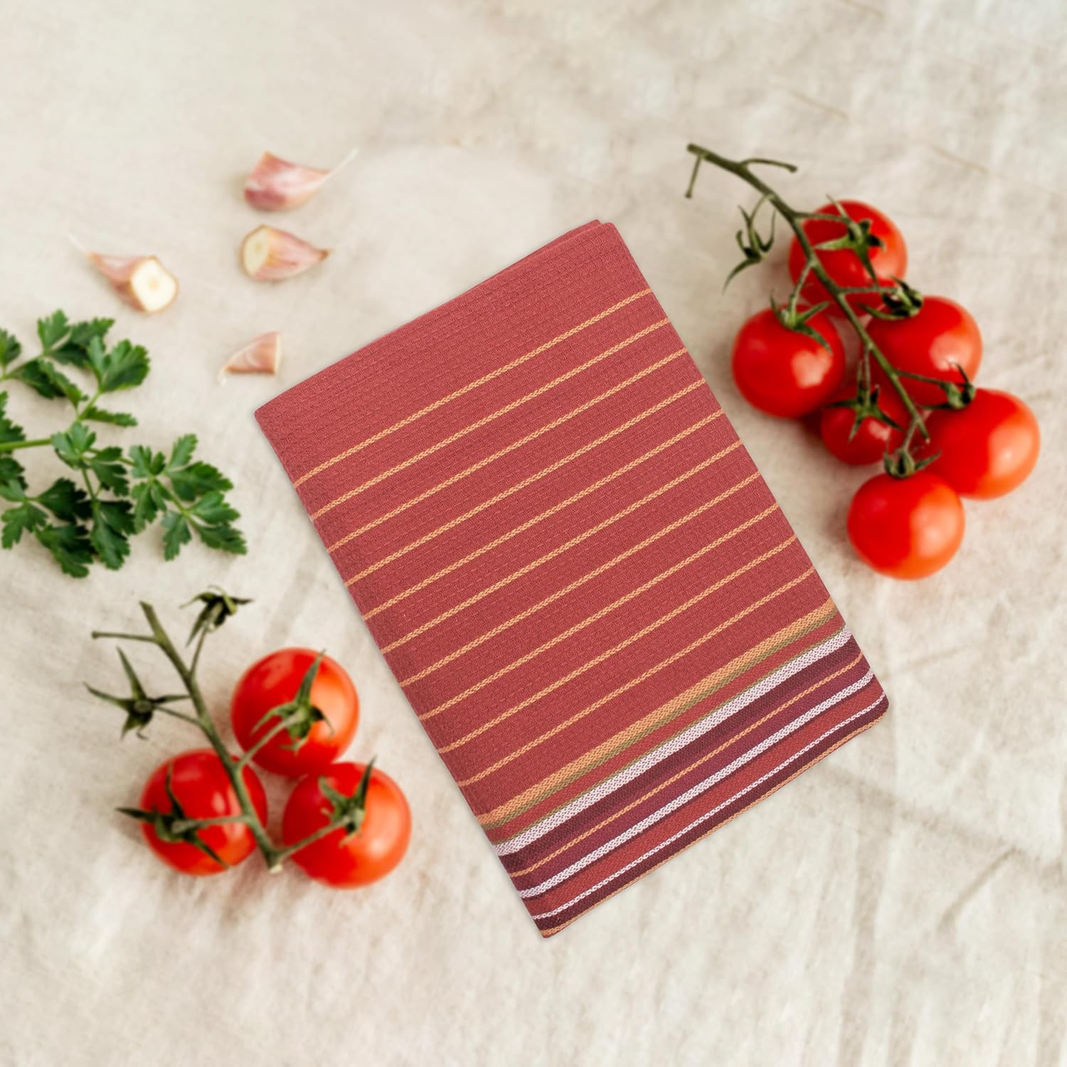 Urban Villa Fall Kitchen Towels 100% Cotton Highly Absorbent Dish Towels Rust Color Set of 6 Size-20"X30" Waffle Salsa Stripes Thanks Giving Dish Cloths & Dish Towels with Hanging Loop Tea Towels