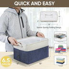 BALEINE 3 Pack Fabric Storage Bins for Shelves, Linen Storage Baskets for Organizing, Decorative Closet Bins for Clothes, Home (Navy Blue, 15"x11"x9.5")