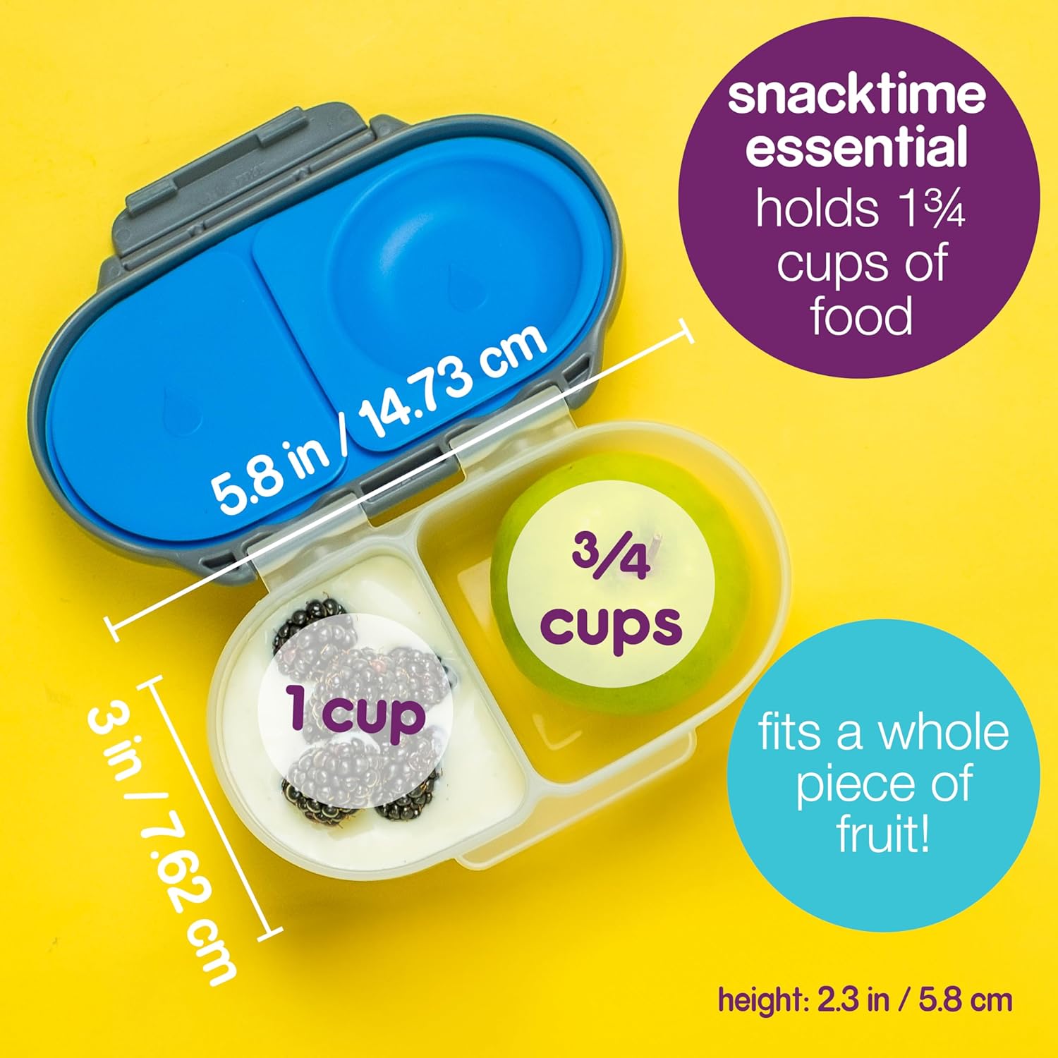b.box Snack Box (2-pack) Reusable Snack Containers with Lids – Bento Box for Kids & Toddlers, Leakproof Lunch Box, BPA-Free and Dishwasher Safe Snack Container (O'Breeze + Blue Slate, 1 3/4 Cup)