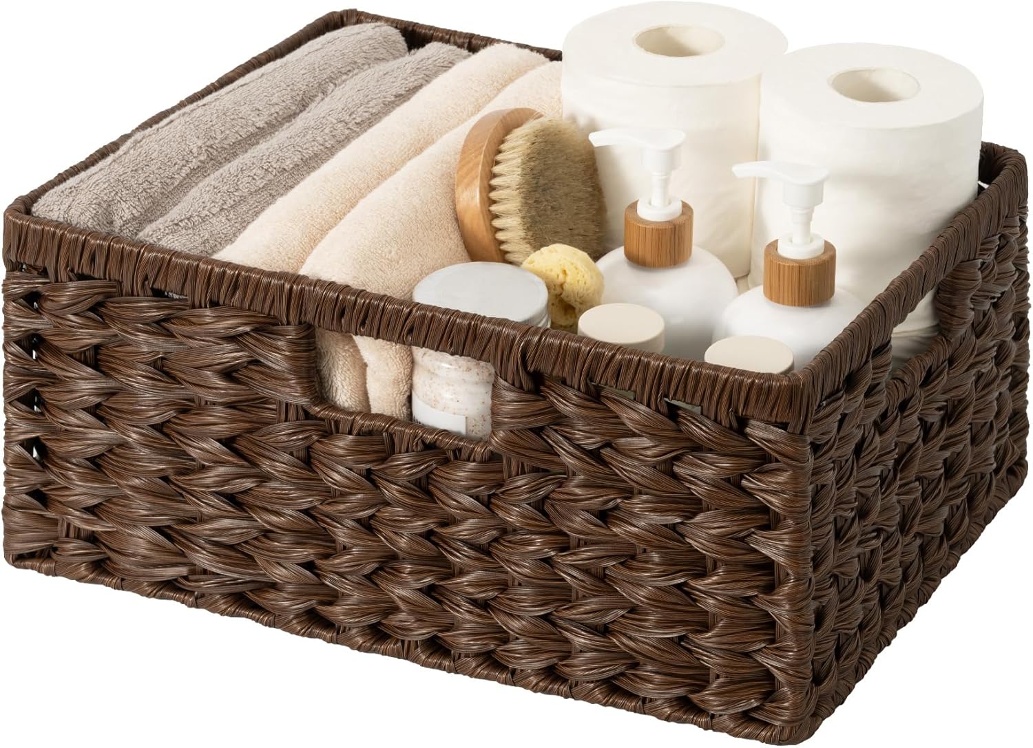 GRANNY SAYS Wicker Storage Baskets for Shelves, Waterproof Wicker Baskets for Organizing, Woven Basket for Shelves, Decorative Basket for Pantry, Brown