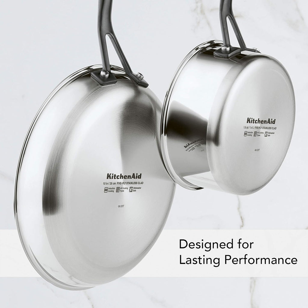 KitchenAid 5-Ply Clad Stainless Steel Cookware Pots and Pans Set, 10 Piece, Polished Stainless