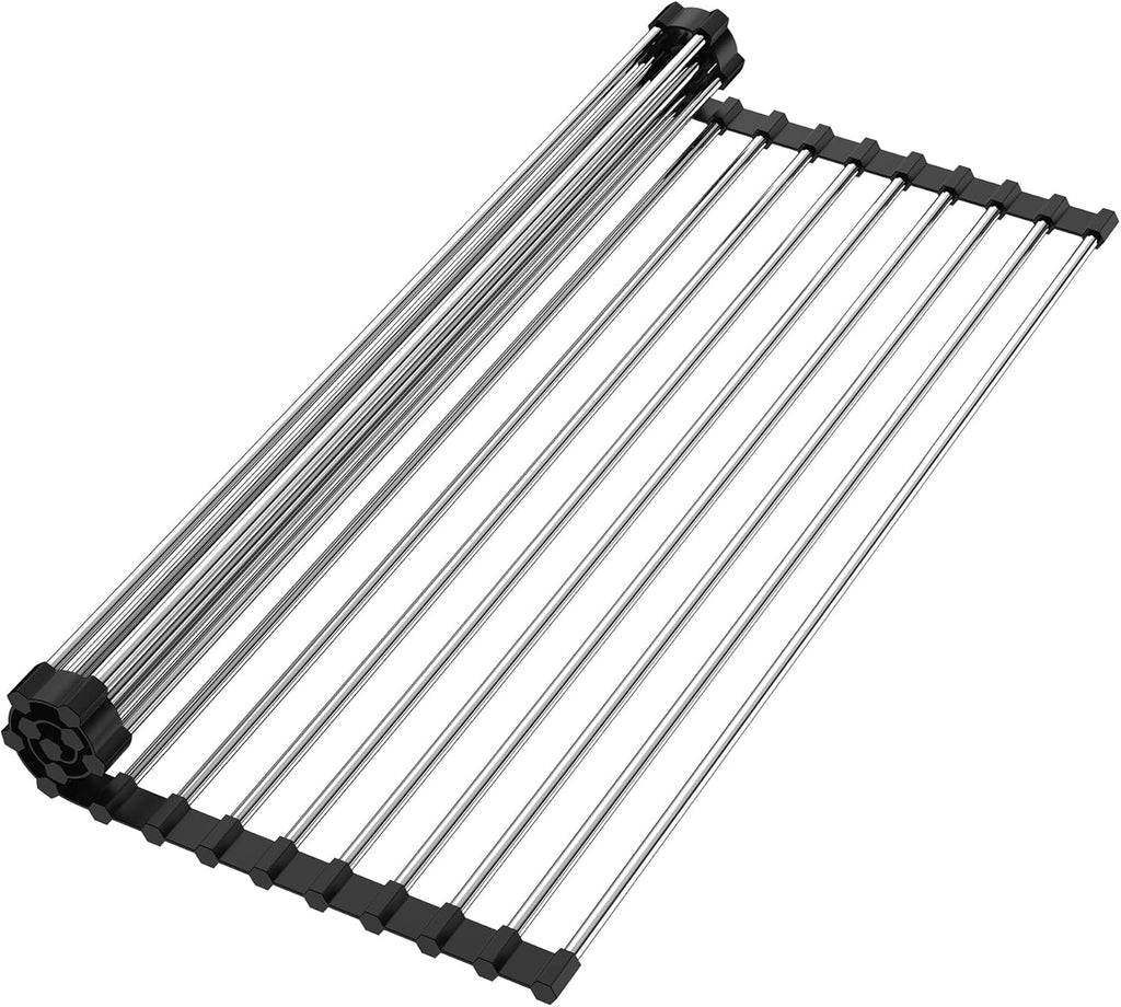 NEZUIBAN Dish Drying Rack with Roll Up and Over Sink for Kitchen,20.5"x13.8",Black