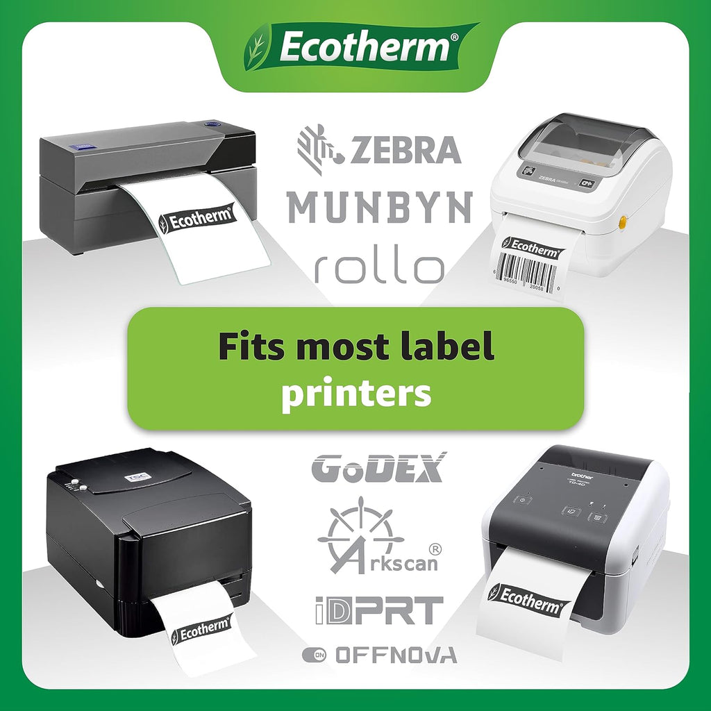 3" x 2" Thermal Labels | 4 Rolls | 2940 Labels | fits Zebra, Munbyn, Rollo, Godex, Arkscan, iDPRT, Offnova Thermal Label Printers and More | Blank White Adhesive Stickers by Ecotherm