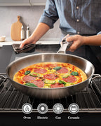 Tri-Ply Stainless Steel Frying Pans Set with Lid,PFOA&PTFE Free Skillets,Chef's Pan Set(8+10+12inch) Frying Pans for cooking,Induction Cookware Sets,Dishwasher and Oven Safe Kitchen set