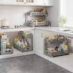 1 Pack 17IN Depth Under Sink Storage Organizer, Large 2-Tier Elegant Mesh Pull Out Shelf for Kitchen and Bathroom Cabinet Organization, L-Shaped and Adjustable Height Design-Gun Gray