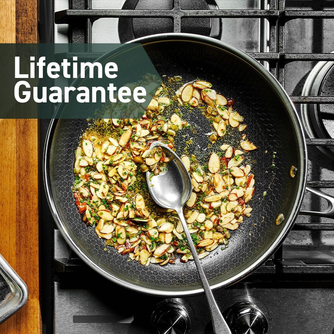 HexClad Hybrid Nonstick 8-Inch Frying Pan with Tempered Glass Lid, Stay-Cool Handle, Dishwasher-Friendly, Oven-Safe Up to 900°F, Induction Ready, Compatible with All Cooktops