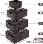 Storage Bins Baskets for Organizing with Lids, Storage Baskets for Shelves Stackable Woven Basket, Gift Small Basket Storage Cubes, Decorative Wicker Basket with Built-in Handles (5 Pack, Brown)
