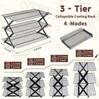 Pleafind 3 Tier Collapsible Cooling Rack - 3 Setting Design, Adjustable ＆ Stackable Baking Rack, 5 Modes Cooling Racks for Cooking and Baking, Roasting ＆ Grilling Gifts for Picnic Party