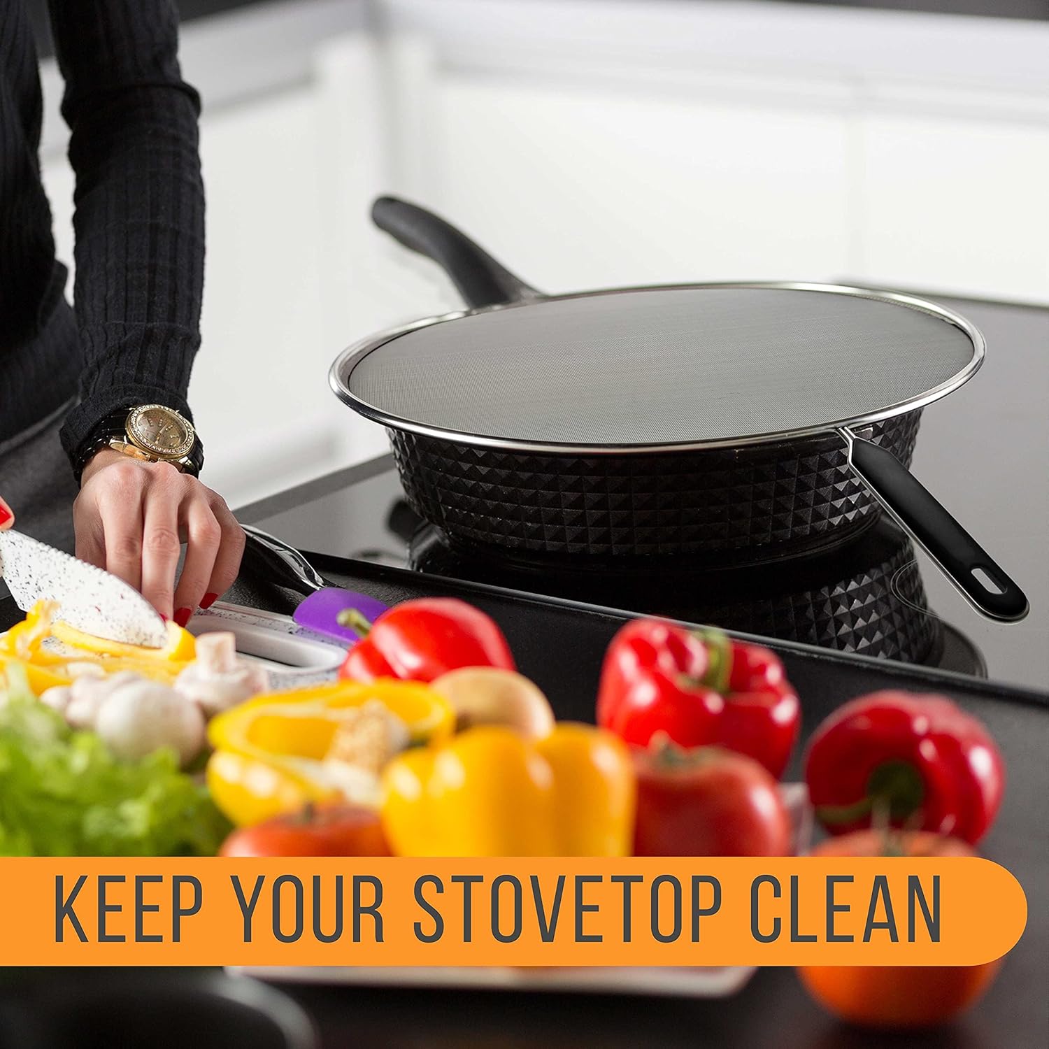 U.S. Kitchen Supply 3-Piece Stainless Steel Splatter Guard Set 13" Fine Mesh Cover, Grease & Oil, Splatter Screen for Frying Pan, Cooking Pots, with Comfort Grip Handles