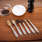 Accurate 18/8 Stainless Steel Measuring Spoons, Heavy Duty Good Handle Set of 6 Measuring Spoon with Ring Connector, Dark Grey