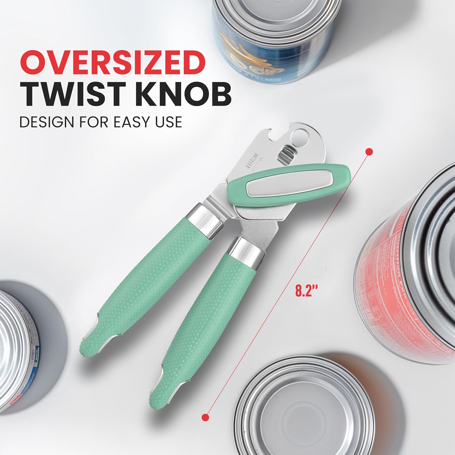 Zulay Kitchen Heavy Duty Stainless Steel Can Opener – Manual Can & Bottle Opener with Sharp Cutting Wheel & Soft Grip Handles – Ergonomic, Easy to Use Turn Knob - Mint
