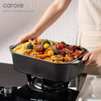 CAROTE 15.9 Inch Roasting Pan with Lid, Rectangular Nonstick Roaster Pan for Ovens, Large Pot Roast Roasting Pan with Lid, Induction & Gas Stove Compatible, PFOA Free