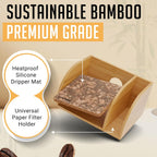 HEXNUB – Caddy and Lid for Pour Over Coffee Maker, Bamboo Stand fits Chemex, Bodum, Cosori Coffee Carafes, Heatproof Mat, Filter Holder for Drip Coffee Maker - Cork Mat