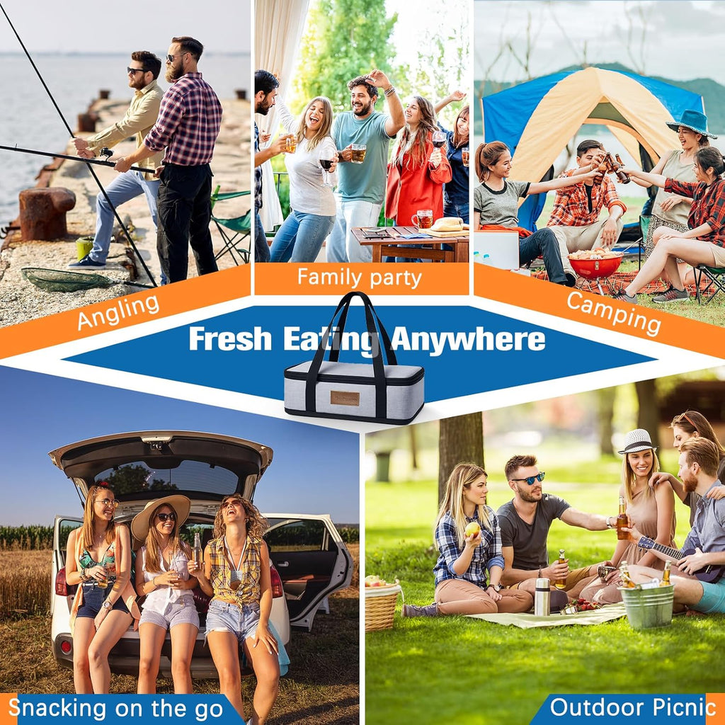 Chilled Portable Snackle Box Container with Reusable Ice Pack Bonus Insulated Bag 2Dip Container Divided Serving Tray Beach Essentials for Charcuterie Road Trip Picnic Family Party