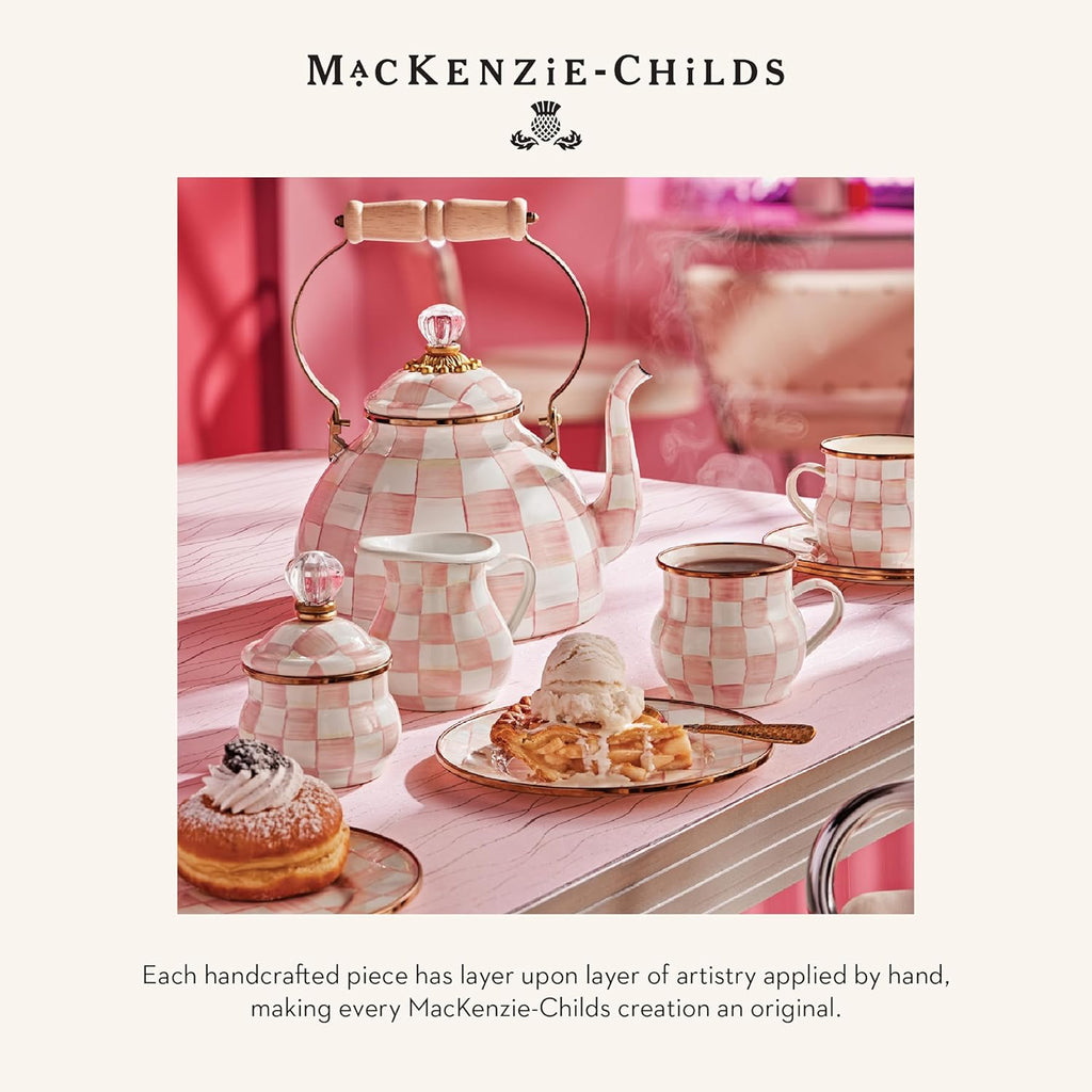 MACKENZIE-CHILDS Enamel Everyday Bowl, Serving Bowl for Entertaining, Medium, Pink-and-White Rosy Check, Set of 1