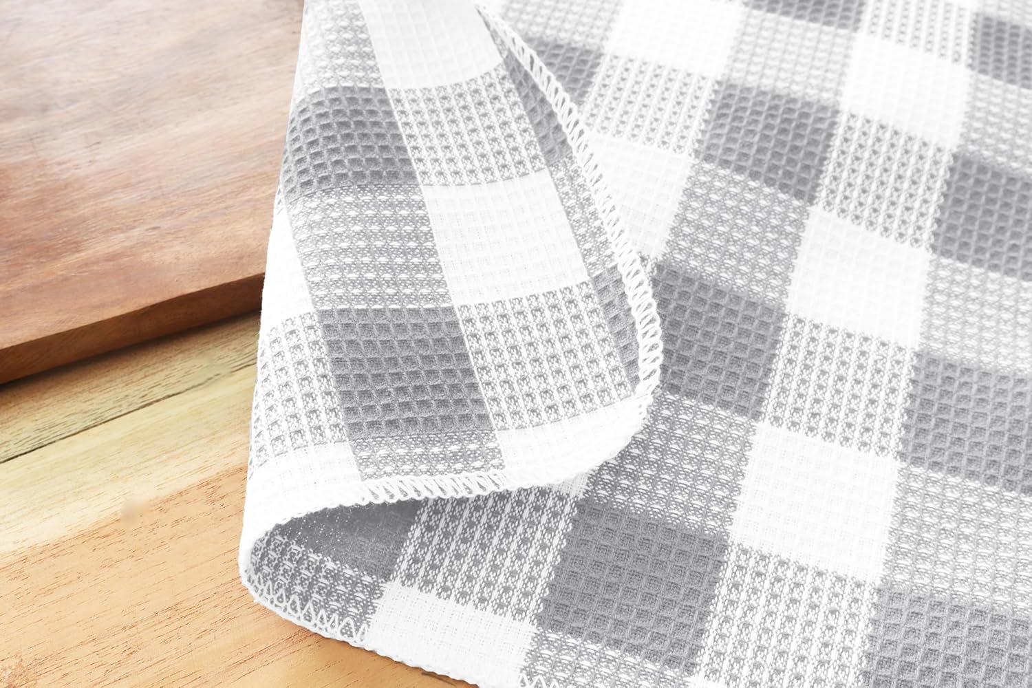 PurpleEssences Waffle Weave Plaid Dish Cloths, 100% Cotton - 12 x 12 Inches, Ultra Soft Absorbent Quick Drying Dish Towels Buffalo Check Dish Rags for Kitchen, 8 Pack - Spring Summer - Grey & White