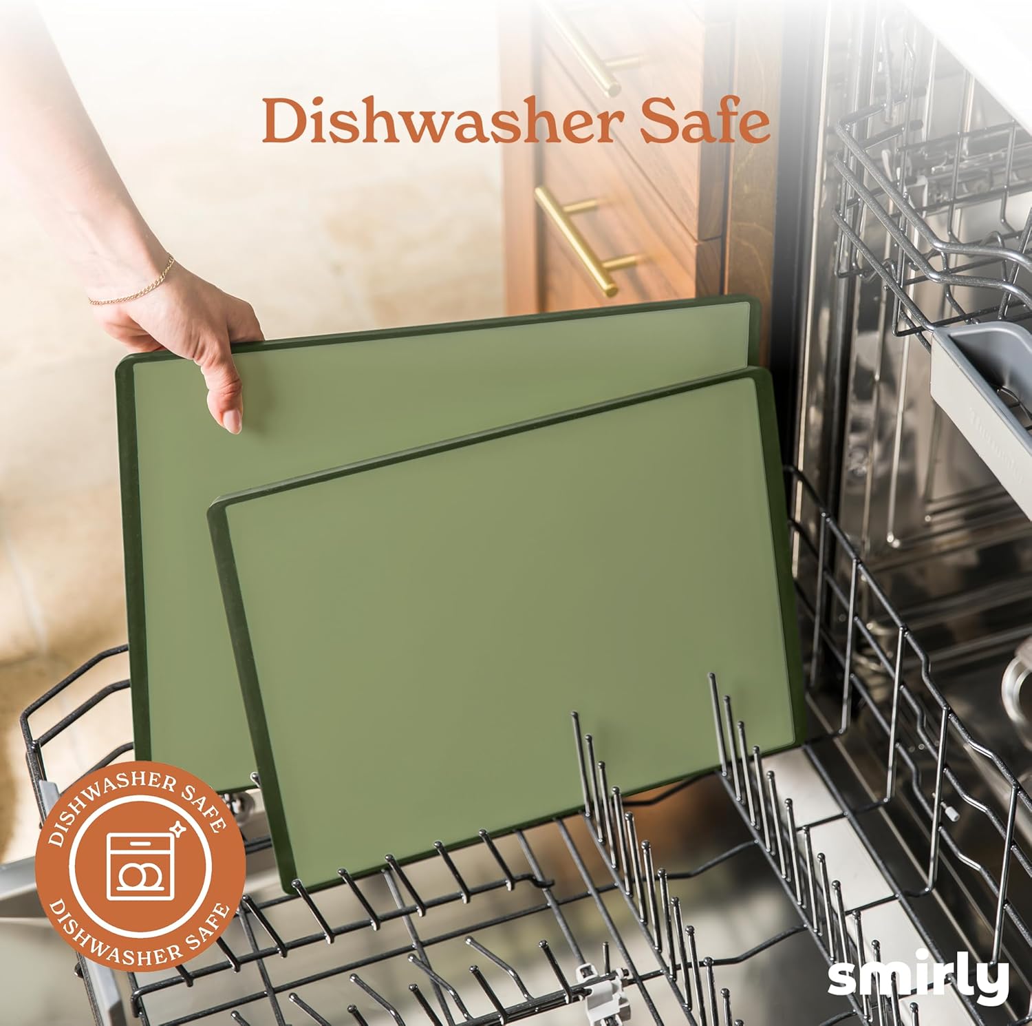 SMIRLY Plastic Cutting Board Set with Holder 4 Pieces, Non-Slip Dishwasher Safe Chopping Boards for Kitchen, Green
