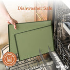 SMIRLY Plastic Cutting Board Set with Holder 3 Pieces, Non-Slip Dishwasher Safe Chopping Boards for Kitchen, Green