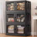 345Qt Stackable Storage Bins with Individual Lids & Wheels, Large Plastic Collapsible Latching Boxes Closet Organizers and Storage Cabinet Shelves Units for Home Kitchen Dorm, 3-Pack Black