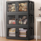 345Qt Stackable Storage Bins with Individual Lids & Wheels, Large Plastic Collapsible Latching Boxes Closet Organizers and Storage Cabinet Shelves Units for Home Kitchen Dorm, 3-Pack Black
