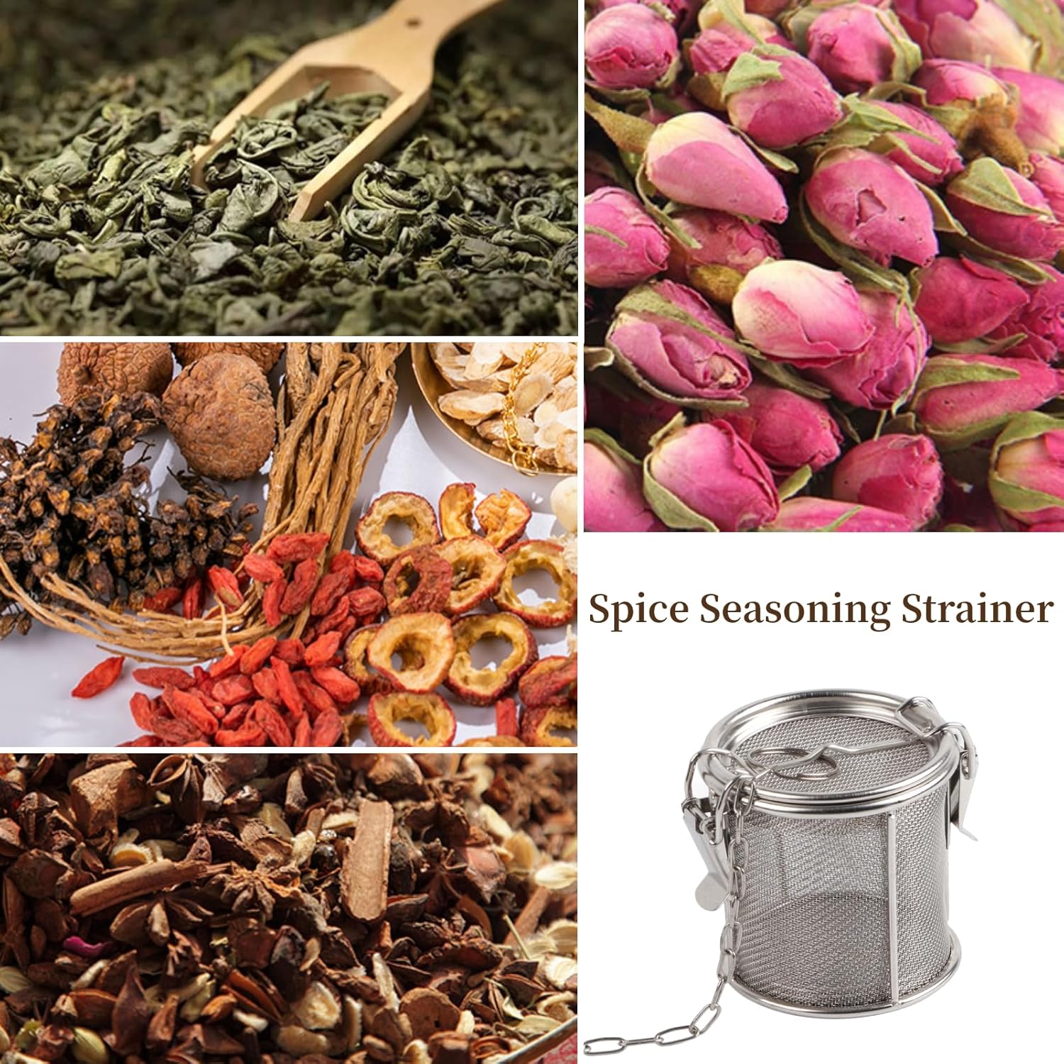 AUNMAS Stainless Steel Seasoning Strainer, Tea Strainer Infuser with Chain, Soup Seasonings Seperation Basket Filter Tea Steeper for Brew Tea
