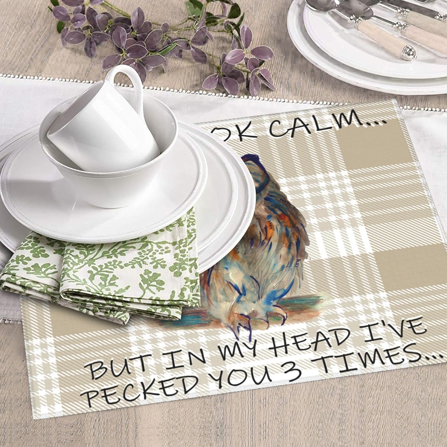 Funny Owl Dish Drying Mat for Kitchen Counter Cute Buffalo Plaid Drying Mat Washable Absorbent Reversible Microfiber Drying Pad Kitchen Accessories 16"x18"