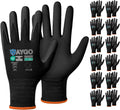 KAYGO Safety Work Gloves MicroFoam Nitrile Coated, 12 Pairs KG18NB,Seamless Knit Nylon Glove with full fingers Touchscreen, Ideal for Automotive,Warehouse,Construction (2XL, Black)