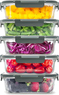 Zulay Kitchen 5 Pack Glass Meal Prep Containers with Lids - Airtight, Premium Borosilicate Glass Food Storage Containers - Microwave, Freezer & Oven Safe, BPA Free - Gray