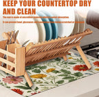 Spring Wild Flower Dish Drying Mat for Kitchen Counter Microfiber Absorbent Dish Kitchen Drying Mat Draining Reusable Washable for Dishes/Utensils/Counterto