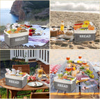 Bread Storage Basket for Kitchen, Foldable Fabric Bread Keeper Bread Storage Container Bin with Handles, Bread Baskets for Kitchen Counter and Pantry (White & Grey)