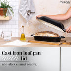 Enamelled Cast Iron Bread Loaf Pot – Dutch Oven For Sourdough Bread Baking – Oven Safe Non Stick Bread Pot – Rectangular, Black, 34cm x 16cm – by Nuovva