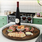 Farmhouse Oak 24" Lazy Susan Turntable Organizer for Cabinet, Round Wooden Lazy Susan Organization and Storage for Dining Table, Pantry, Kitchen, Countertop, Cupboard,Home Decor, Walnut