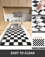 Rnivvi Dish Drying Mat for Kitchen Counter, 12 x 19" Cute Checkered Absorbent Draining Pad, Non-Slip Heat Resistant Coffee Bar Mats for Coffee Machine Station Accessories, Black White Dish Rack Pad