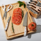Yatoshi 15 Piece White Knife Block Set - Pro Kitchen Knife Set Ultra Sharp High Carbon Stainless Steel with Ergonomic Handle