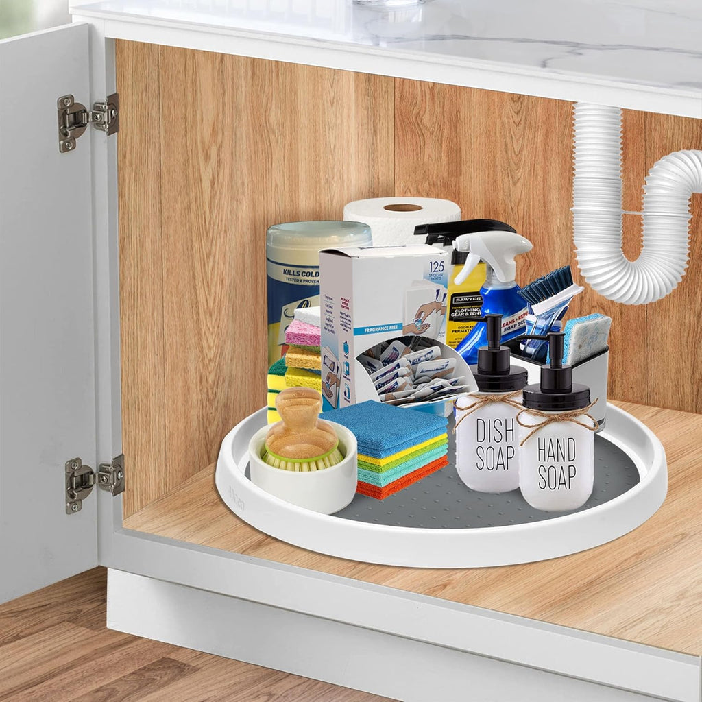 Set of 2, 12 Inch Non-Skid Lazy Susan Organizer, Pantry Lazy Susan Turntable for Cabinet, Kitchen Cabinet Organizer, Pantry Organization and Storage -White/Gray