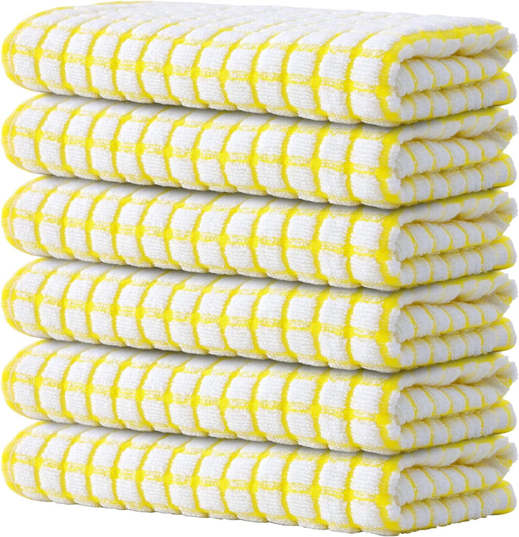 Kitinjoy Cotton 6 Pack Terry Kitchen Towels, 16 x 25 Inches Super Soft and Absorbent Dish Towels, Quick Drying Hand Towels for Kitchen Drying, Yellow
