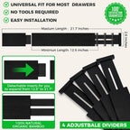 Bamboo Drawer Dividers Organizer with Inserts, Expandable from 12.5-21.7", Adjustable Drawer Organizer Separators for Utensils, Dresser, Bedroom, Bathroom, Closet, Clothing, Office (Black)