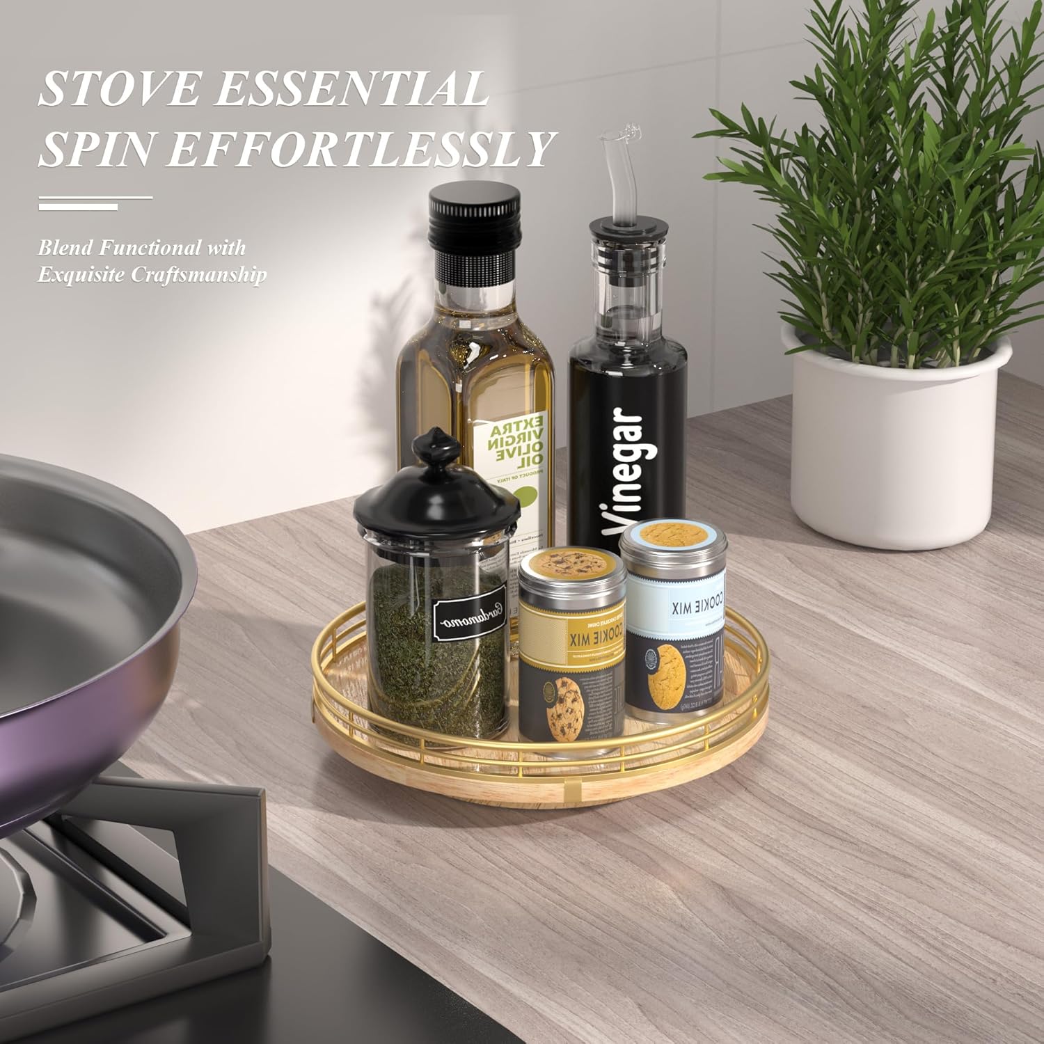 Farmhouse Oak 9" Lazy Susan Turntable Organizer for Cabinet, Round Wooden Lazy Susan Organization and Storage for Dining Table, Pantry, Kitchen, Countertop, Cupboard,Home Decor